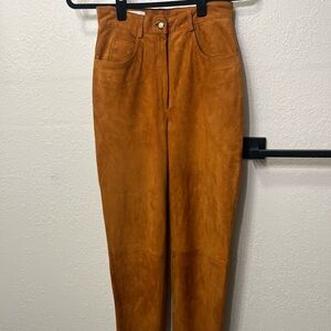 Women's Suede Ankle Pants in Cognac Brown